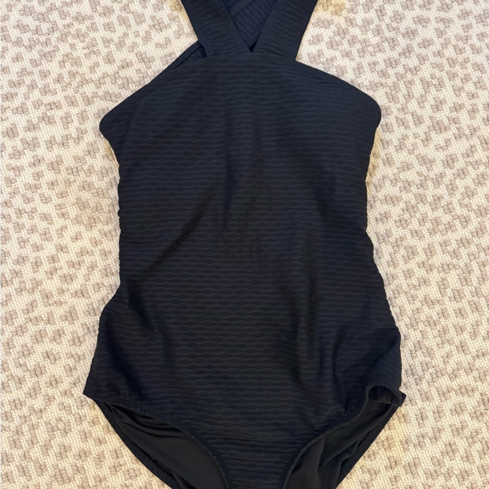 Shoshanna Black Plisse High Neck One Piece Swimsuit Size 10
